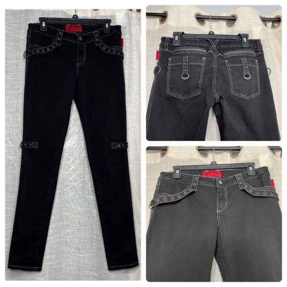 Y2K Vintage Tripp NYC Skinny Leg Pants Black Stretch D Rings Zippers Size 11/30 - Picture 1 of 13
